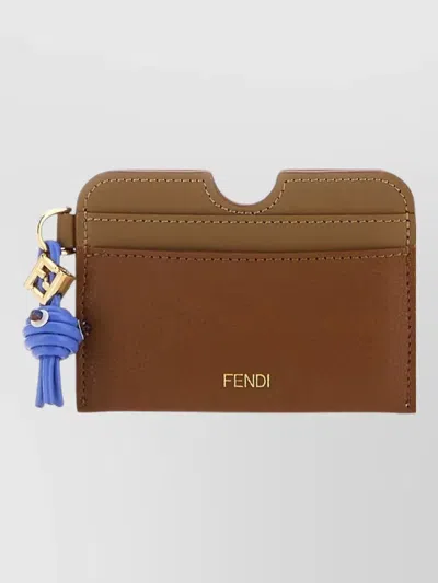 Fendi Diamonds Leather Card Holder Keyring Charm In Brown