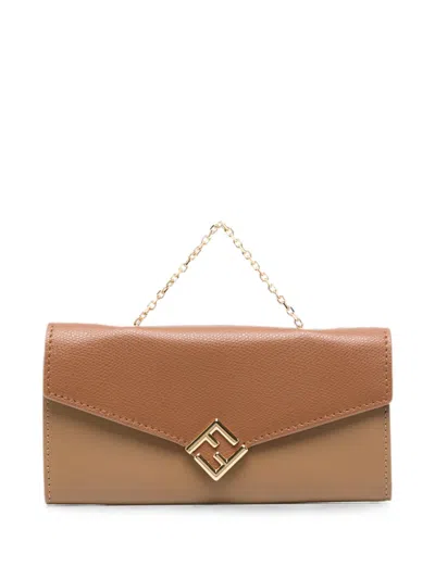 Fendi Diamonds Logo-plaque Chain-strap Wallet In Brown