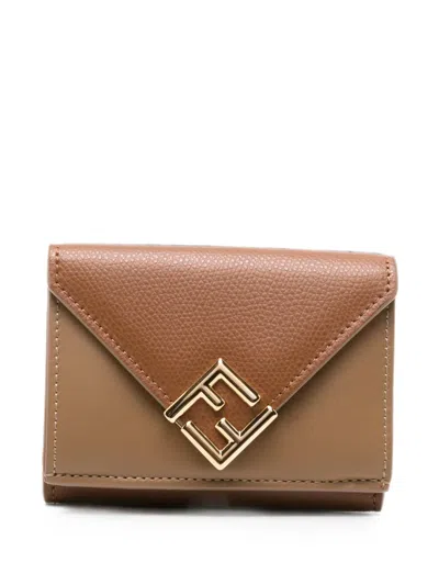 Fendi Diamonds Logo-plaque Leather Wallet In Brown