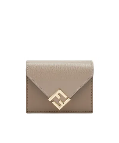 Fendi Diamonds Medium Two-color Wallet In Nude