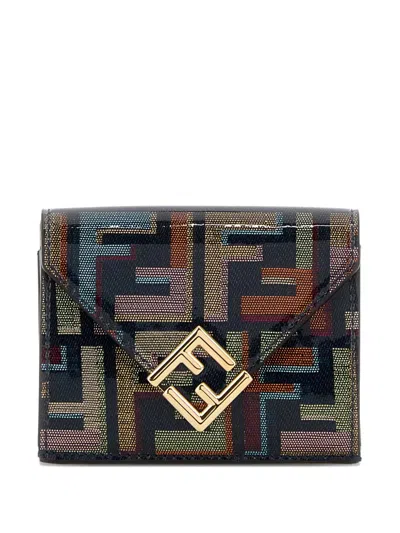 Fendi Medium-sized Geometric Flap Tri-fold Wallet With Diagonal Logo In Multi