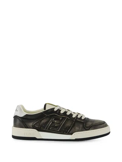 Fendi Distressed-effect Ff Logo Sneakers In Black
