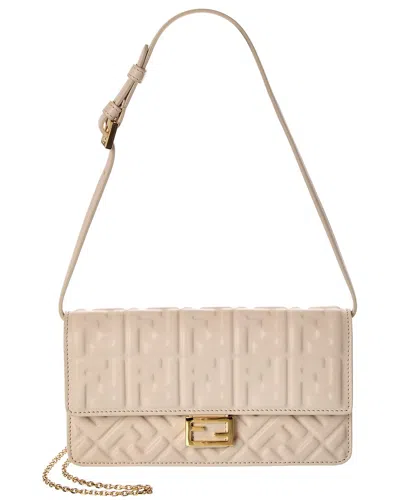 Fendi Dnu Inv  Baguette Ff Leather Wallet On Chain In Neutral