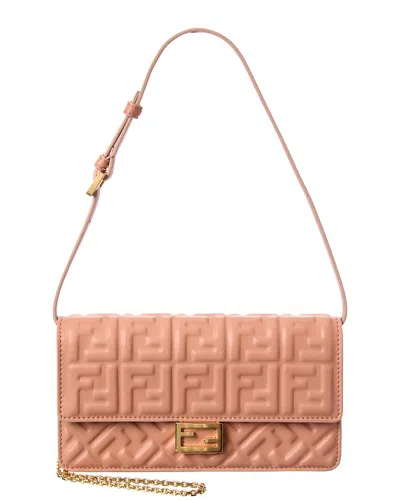 Fendi Baguette Ff Leather Wallet On Chain In Pink