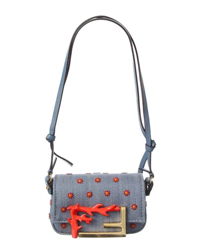 Fendi Dnu Inv  Baguette Nano Denim Charm In Blue