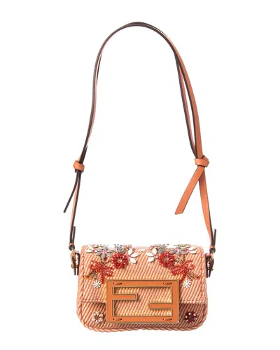 Fendi Dnu Inv  Baguette Nano Denim Charm In Orange