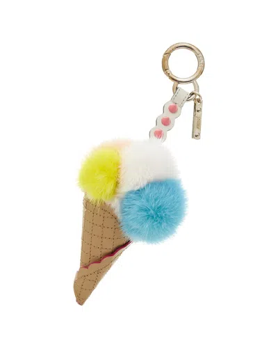 Fendi Dnu Inv  Cone Leather Keyring In Multi