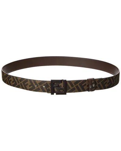 Fendi Ff Squared Leather Belt In Brown