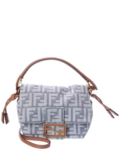 Fendi Minibag Mamma Baguette In Jacquard Ff Denim Effect Blue Women