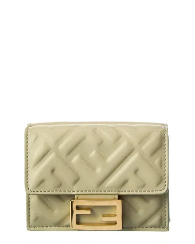 Fendi Micro Trifold Leather Wallet In Green