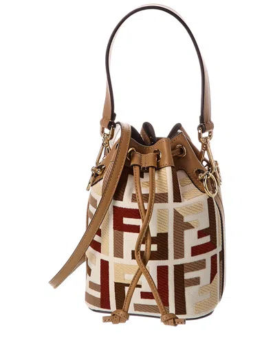 Fendi Dnu Inv  Mon Tresor Mini Ff Canvas & Leather Bucket Bag In Sand