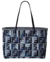 Fendi Dnu Inv  Roll Large Ff Canvas & Leather Tote In Blue