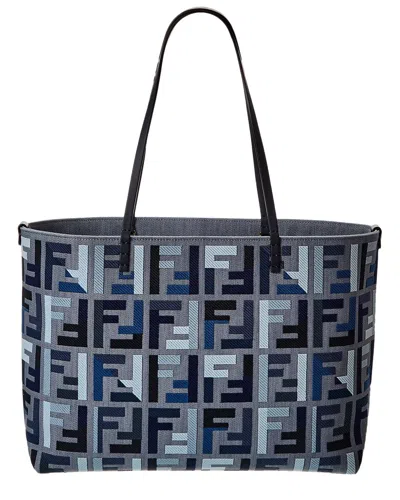 Fendi Dnu Inv  Roll Large Ff Canvas & Leather Tote In Blue