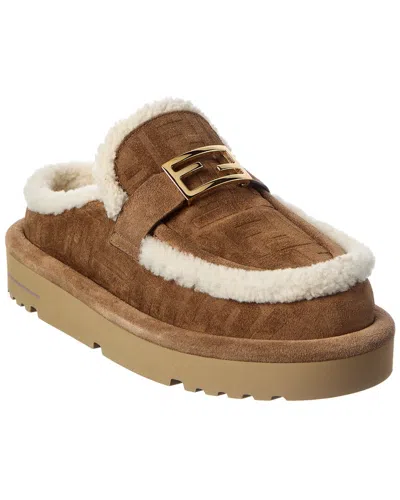 Fendi Dnu Pack  Apres Ff Suede & Shearling Mule In Brown