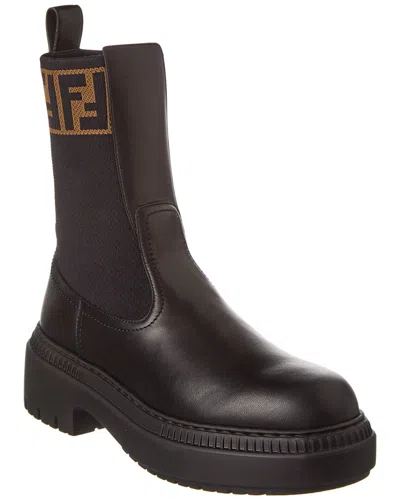 Fendi Dnu Pack  Domino Leather Biker Boot In Brown
