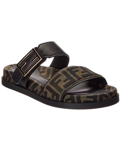 Fendi Dnu Pack  Feel Ff Jacquard & Leather Sandal In Brown