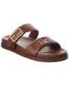 Fendi Double-band Slides With Decorative Buckle And Embossed Motif In White