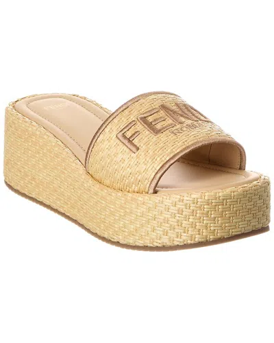 FENDI FENDI SUNSHINE RAFFIA PLATFORM SANDAL