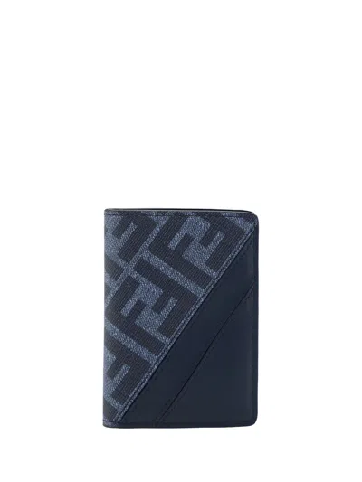 Fendi Document Holder In Denim Blu+blu Scr+p