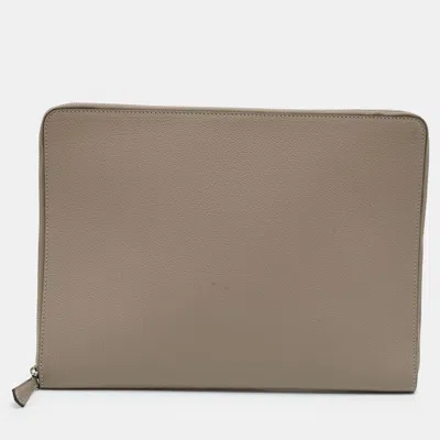 Pre-owned Fendi Document Holder Zip Beige Pouch In Sand