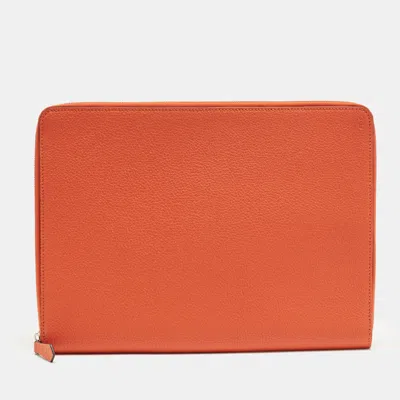 Pre-owned Fendi Document Zip Orange Leather Pouch