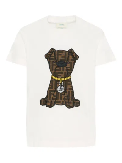Fendi Kids' Dog-graphic T-shirt In White