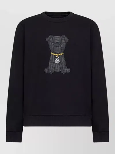 Fendi Men Black Cotton Maxi Ito Patch Sweatshirt In Multi