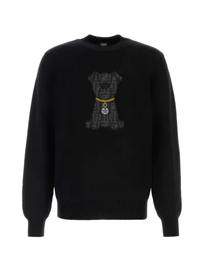 Fendi Virgin Wool Logo Sweater In Black
