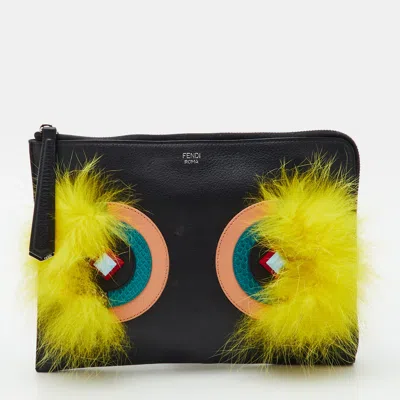 Pre-owned Fendi Dolce Monster Multicolor Leather And Snakeskin Clutch