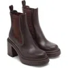 Fendi Ff Logo Domino Leather Boot In Mosto/mosto Nero