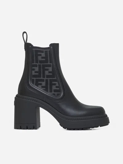 Fendi Black Domino Leather Boots In Nero
