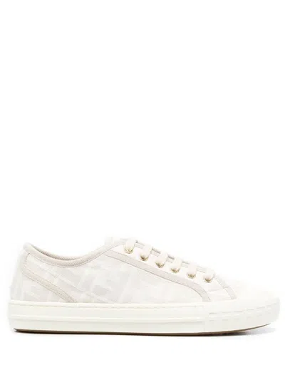 Fendi Domino Canvas Sneakers In White