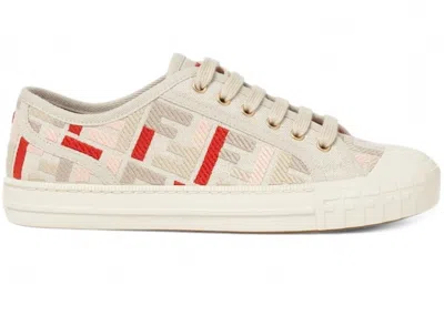 Pre-owned Fendi Domino Cotton Ff Embroidery (women's) Sneakers In Beige In Sand