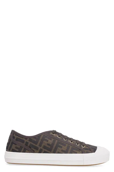 Fendi Men Brown Sneaker With All-over Ff Motif In Fabric Man In Black