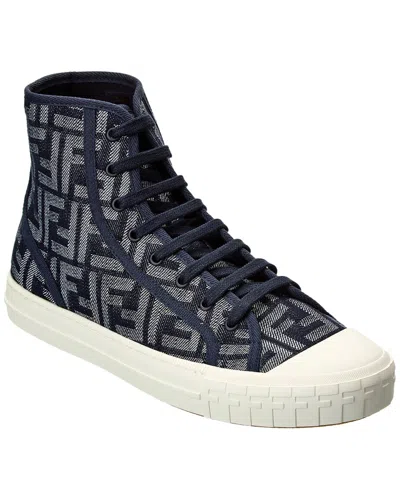 Fendi Men's Domino Denim Ff High-top Sneakers In Blue