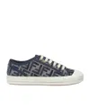 Fendi Low Top Denim Sneakers With Chenille Pattern In White