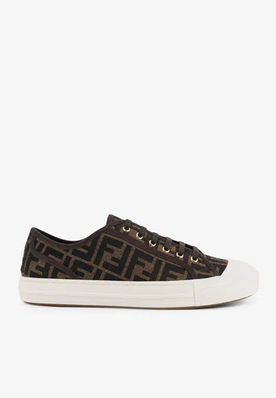 Fendi Domino Ff Jacquard Canvas Sneakers In Brown