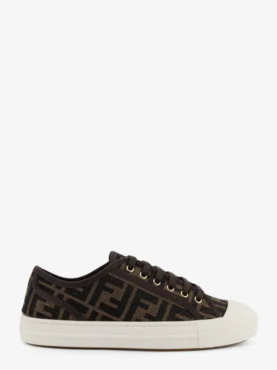Fendi Domino Ff Jacquard Fabric Sneakers In Brown