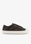 Fendi Low-top Sneakers With Monogram Pattern And Gold-tone Accents In Brown