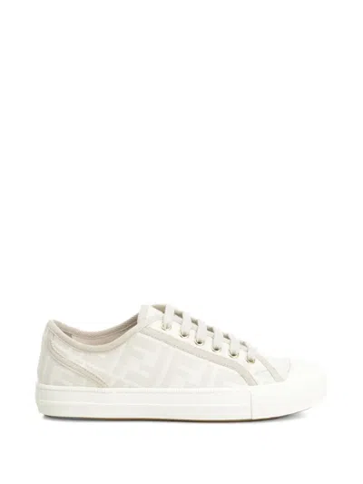 Fendi Domino Ff Jacquard Sneakers In White