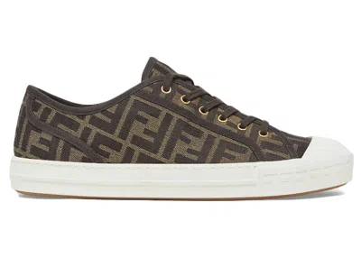 Pre-owned Fendi Domino Ff Lop Top (women's) Sneakers In Darkin Brown/dark Brown/white