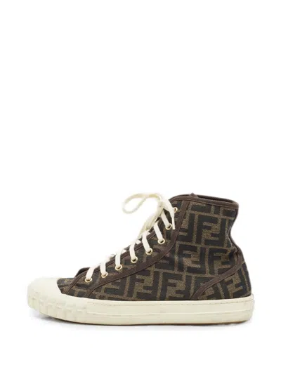 Pre-owned Fendi Domino High-top Sneakers In Brown