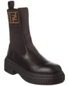 Fendi Domino Leather Biker Boot In Brown