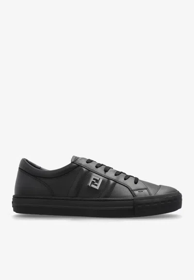 FENDI DOMINO LEATHER LOW-TOP SNEAKERS