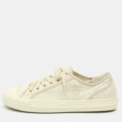 Pre-owned Fendi Domino Size 41 Off White Ff Canvas Low Top Sneakers