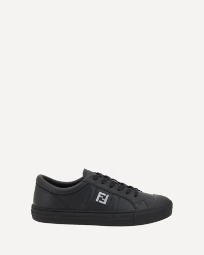 Fendi Domino Leather Low-top Sneakers In Black