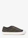 Fendi Low-top Sneakers With Monogram Pattern And Gold-tone Accents In Beige