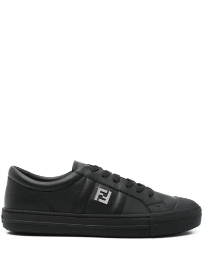 Fendi Domino Leather Low-top Sneakers In Black