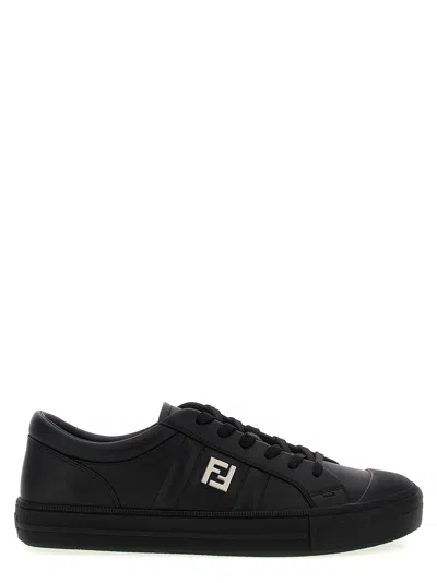 Fendi Domino Leather Low-top Sneakers In Black