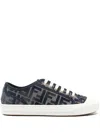 Fendi Low Top Denim Sneakers With Chenille Pattern In Blue